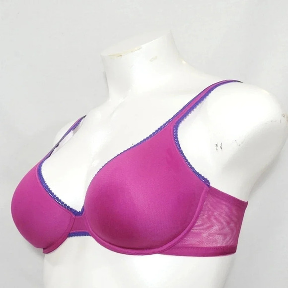 On Gossamer Molded Cup Underwire Bra 34DD Fuschia Pink with Purple Trim - Picture 2 of 5